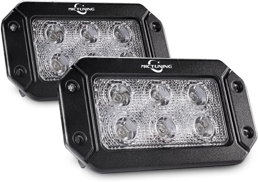 MICTUNING 2PCS 18W Flush Mount Led Pods, Flood Led Work Light Bar, Off Road Backup Driving Lights Fog Lamp Compatible with Bumper ATV UTV SUV Truck Boat
