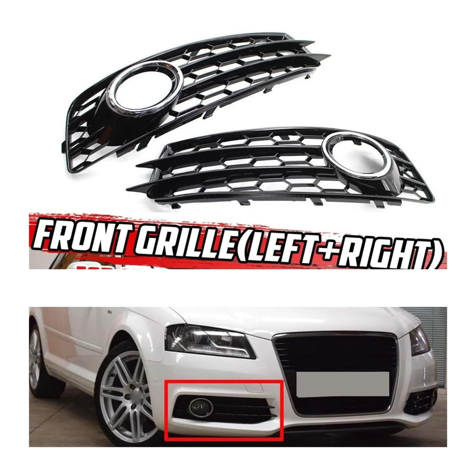 1 coppia cromata nera copertura for fendinebbia anteriore for auto a nido d'ape stile fendinebbia griglia compatibile for Audi A3 8P S-Line 2009 2010 2011 2012