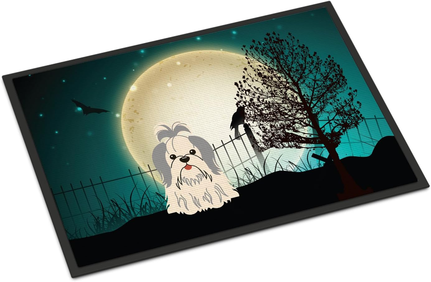 Caroline's Treasures BB2275MAT Halloween Scary Shih Tzu Silver White Doormat 18x27 Front Door Mat Indoor Outdoor Rugs for Entryway, Non Slip Washable Low Pile, 18H X 27W