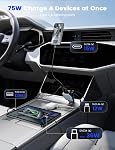 Lamicall 4 in1 Chargeur de voiture rétractable, 75W [Upgrade-Compact] Adaptateur d'éclairage pour téléphone de voiture Charge rapide avec 80cm Type-C/Cable d'éclairage pour iPhone 17 Pro Max Air/16/15, Galaxy, Pixel