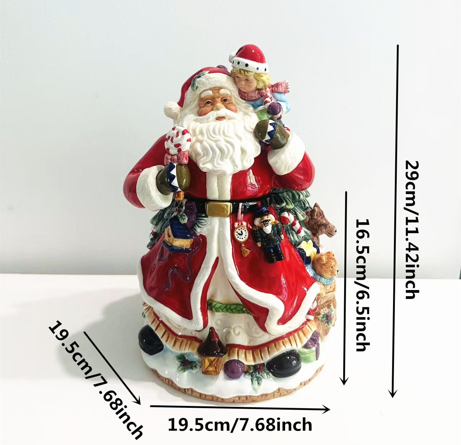 Ceramic Santa Claus cookie jar with lid, food storage container, suitable for home kitchen countertop decoration and collection jar - large size