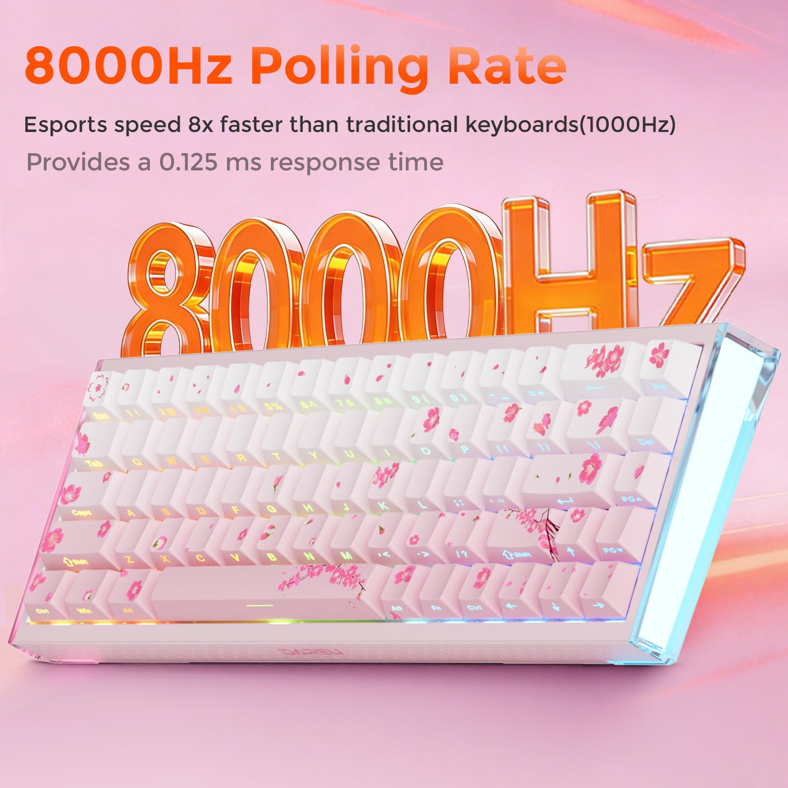 DAREU COOL68 Sakura Pink Clavier Gaming 8000 Hz Rapid Trigger, Précision RT de 0,01mm, 65% Filaire Clavier avec Magnétique Hall Effect Switches, Hot Swap, Gasket, 20 RGB Modes, Actionnement Réglable