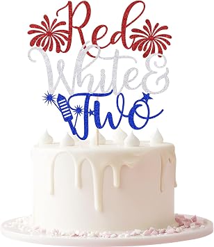 Red White and Two Cake Topper, 4th of July 2nd Birthday Cake Topper