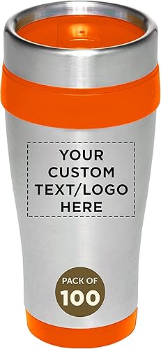 Miniatura 64 de Tazas de viaje de acero inoxidable con aislamiento personalizado, 16 onzas, juego de 100, paquete personalizado a granel, perfectas para café