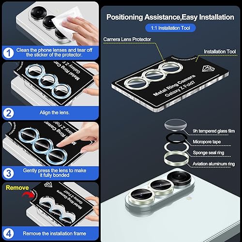 Vista 923 de para Samsung Galaxy Z Flip 7 Protector de Lente de Cámara, Cubierta de Lente de Vidrio Templado con Anillo de Metal Individual, [Fuerte Adhesión] 1