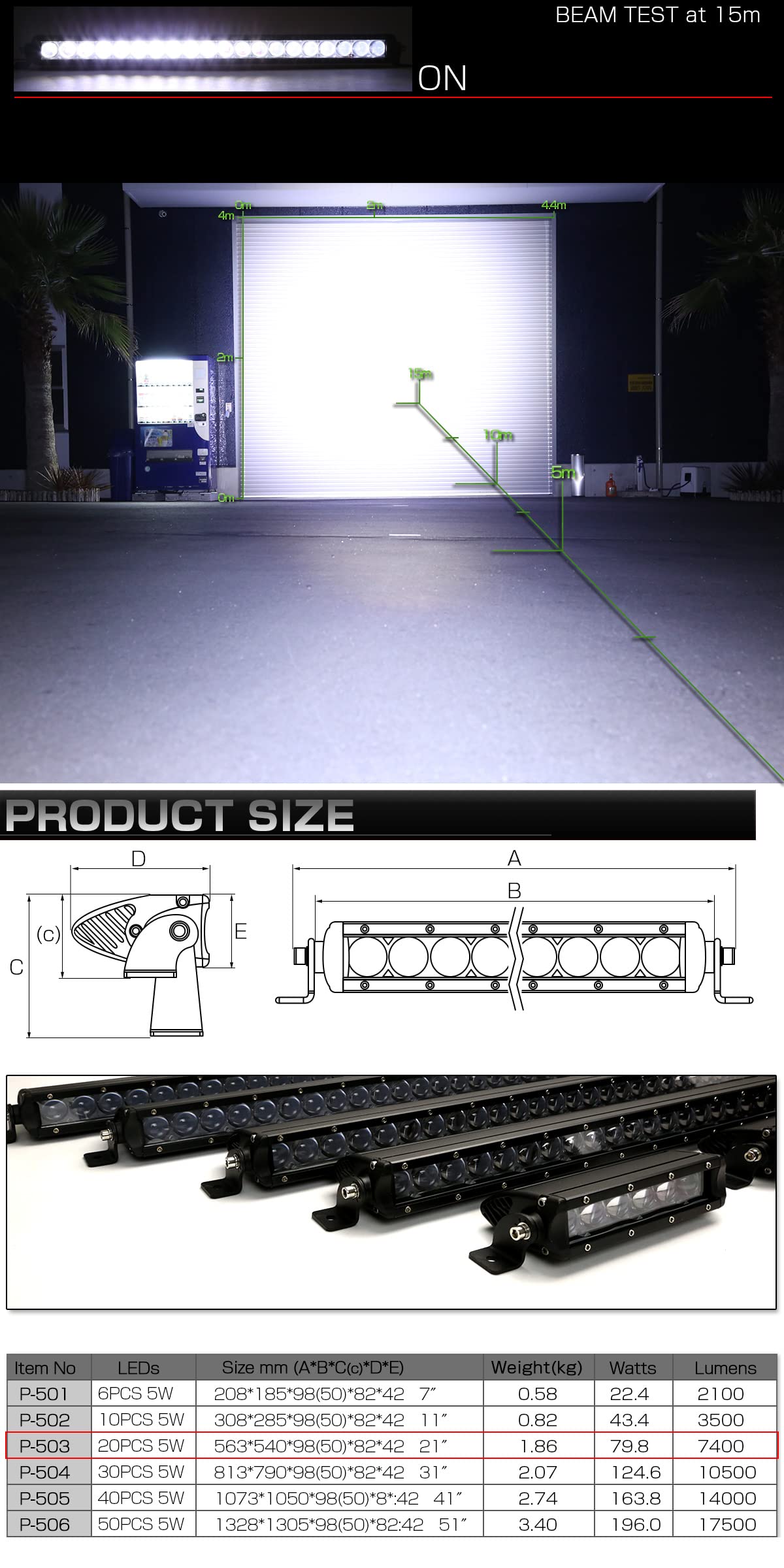 Amazon.co.jp: LED ライトバー 21インチ(540mm) 100W 狭角15度ハイパー