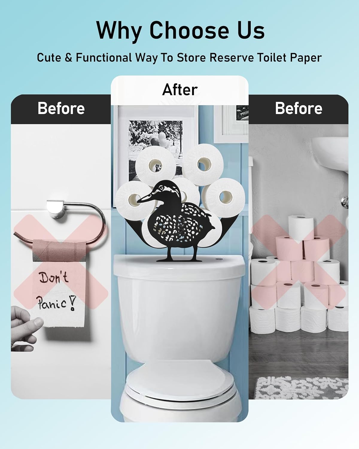 Mallard Duck Toilet Paper Holder Stand for Extra 8 Rolls, Funny Dwarf Decorative Free Standing Toilet Paper Storage, Farmhouse Bathroom Animal Decor Accessories Storage Cabinet