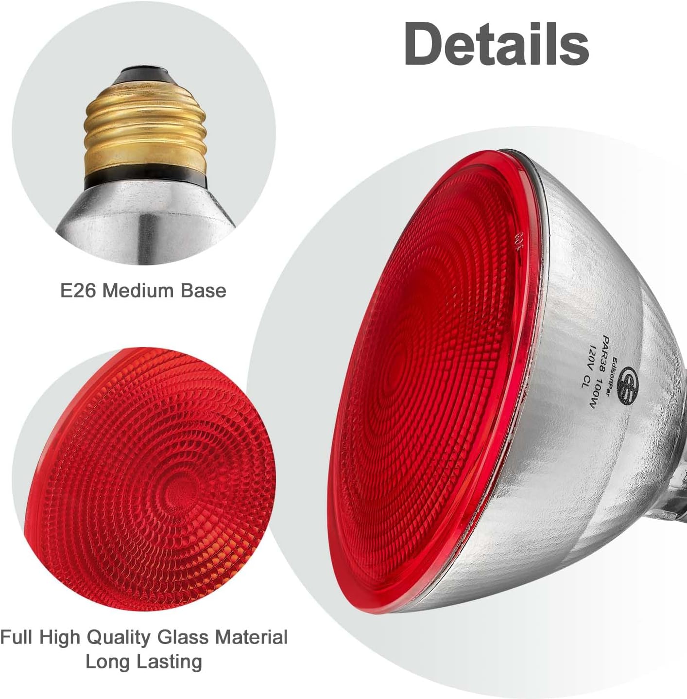 Red Heat Lamp Infrared Light for Reptiles Tanks, Chickens, Food Service, Brooder Bulb, Pet, Bathroom, Light Therapy, 100-Watt, 6-Pack