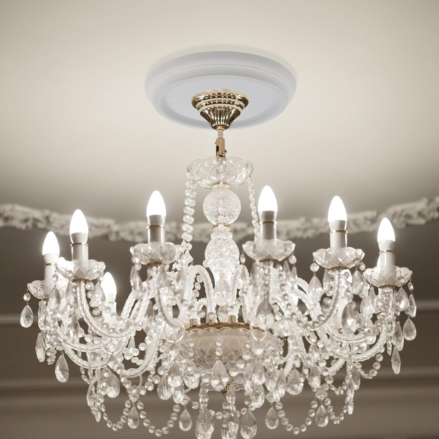 2Pairs White Ceiling Medallion Ceiling Fan Light Covers,Split Ceiling Light Medallion for Light Fixtures and Ceiling Fans,9.84" OD x 3.8" ID