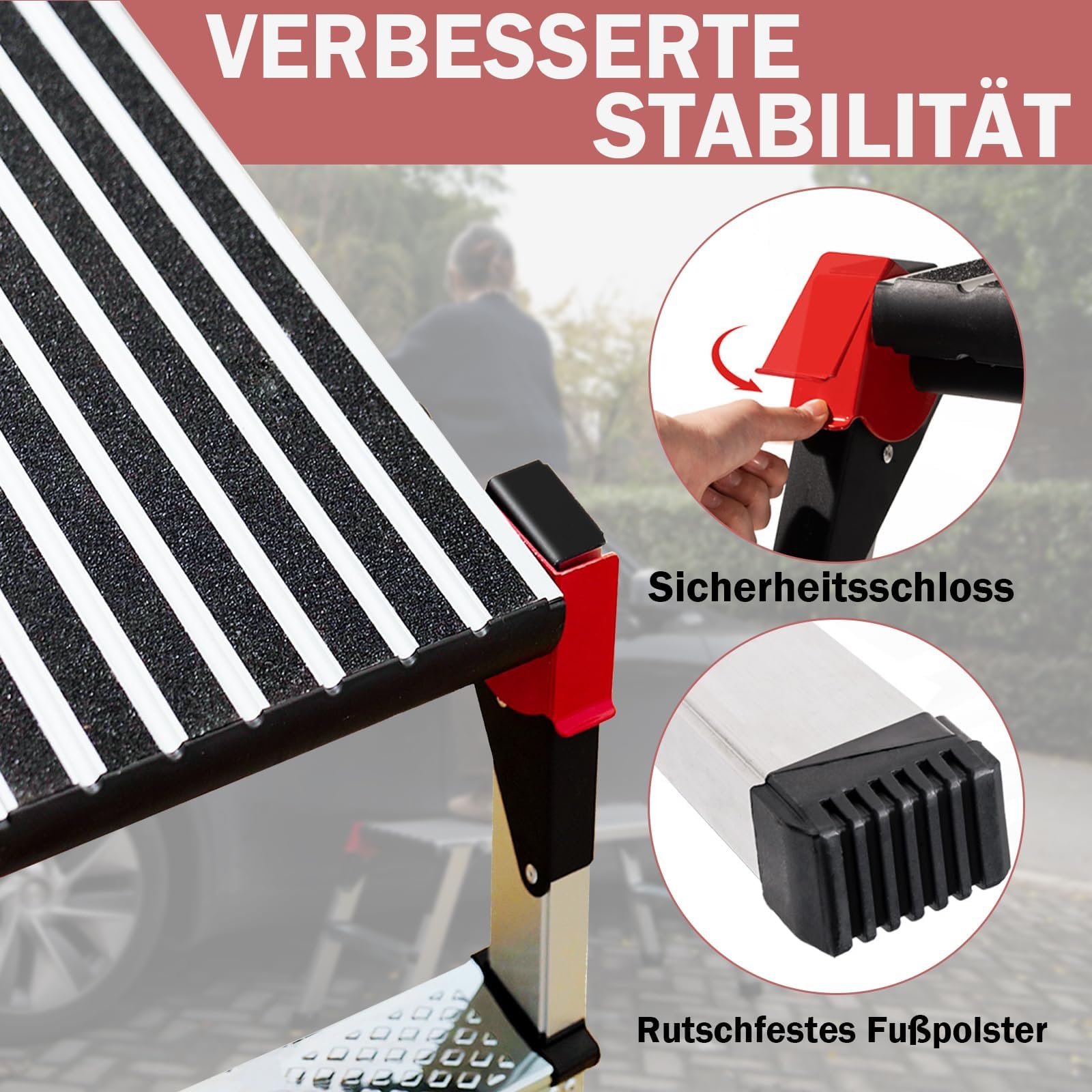 XinSunho Piattaforma di lavoro in alluminio, Scaletta pieghevole, fino a 150 kg, Scala alluminio portatile, con serrature di sicurezza, gradini ampli, Scaletta antiscivolo per casa e officina