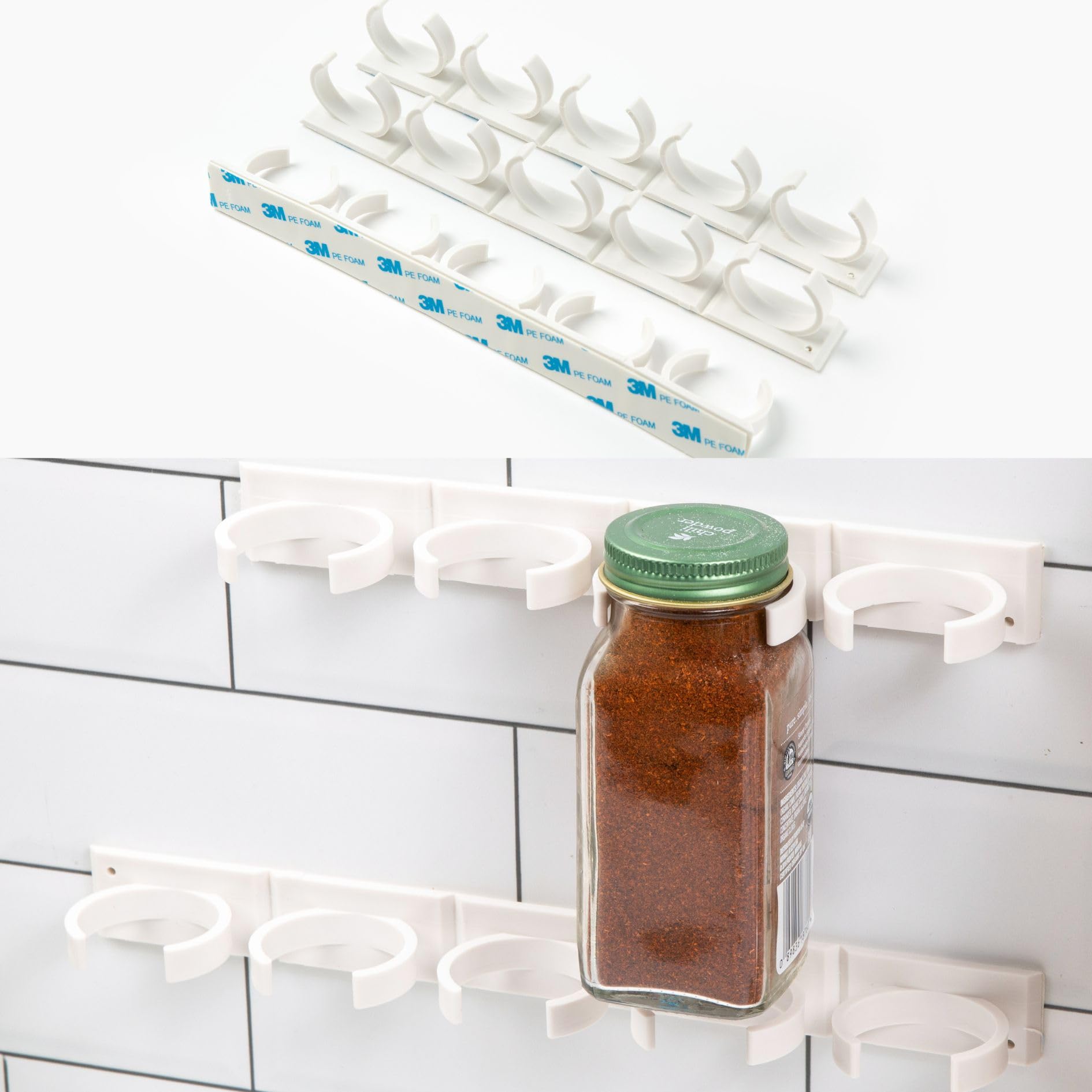 Spice Clip Grippers For Cabinet Doors - Organizer for Spices - Spice Rack Holds15 Spice Jars - Extemely Strong 3M Adhesive Gripper In White For Pantry 15 Ct