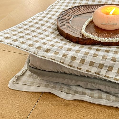 Miniatura 5 de Tan Gingham - Funda de colchón japonesa para futón individual para almohadilla de 3-4 pulgadas de grosor, funda de colchón de tatami japonés a