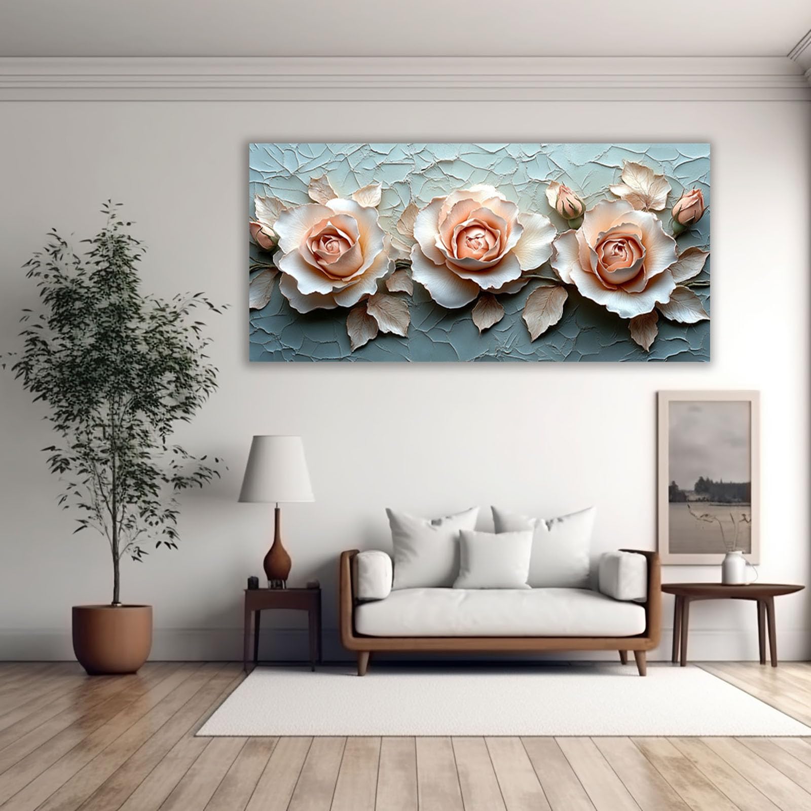 AMXBZC Rośliny Kwiaty Dekoracja Salon Obrazy Vintage Kwiatowe Dzieła Plakat Vintage Zielone Liście - Obraz Plakat Ścienny Do Sypialni(Beżowy-50x100cm Oprawiony