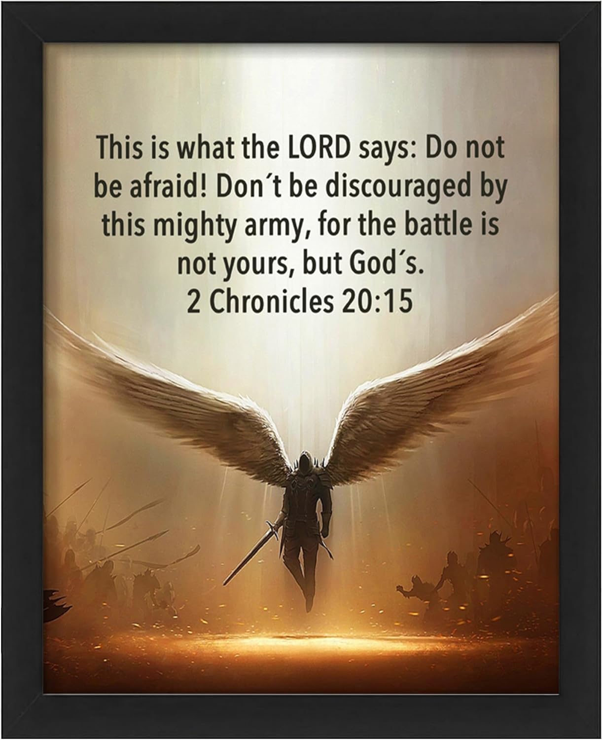 The Battle Is Not Yours - Warrior Christian Wall Art Print, Angel Inspirational Bible Verse Art, Motivational Home & Office Decor, Living Room, Church (Black Framed, 8 x 10 inches)