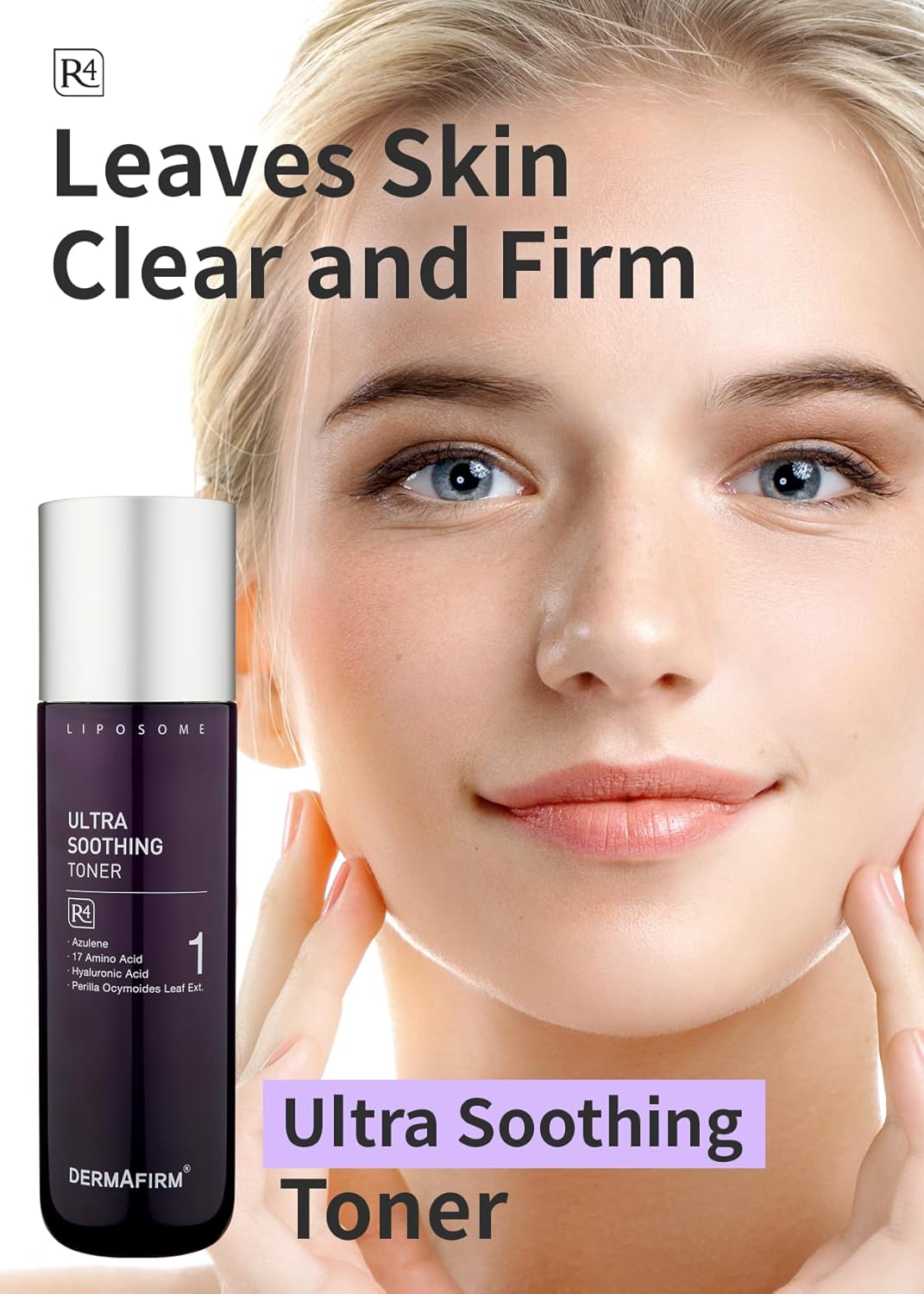 DERMAFIRM Ultra Soothing Face Toner R4 w/Azulene 17 Amino Acids Hyaluronic Acid & Perilla Leaf | Soothing Facial Toner for Cooling & Restoring of All Skin Types No Animal Trials No Paraben 6.76 fl oz