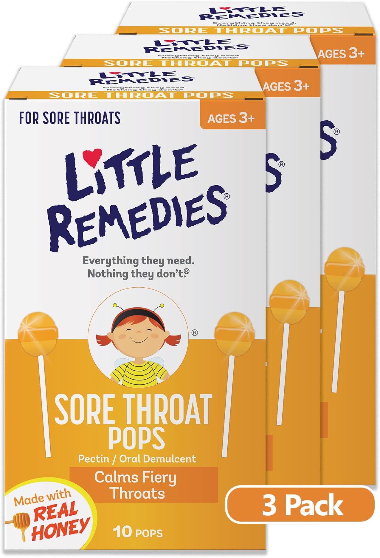 Little Remedies Sore Throat Pops, Made With Real Honey, 10 Count, 3 Pack