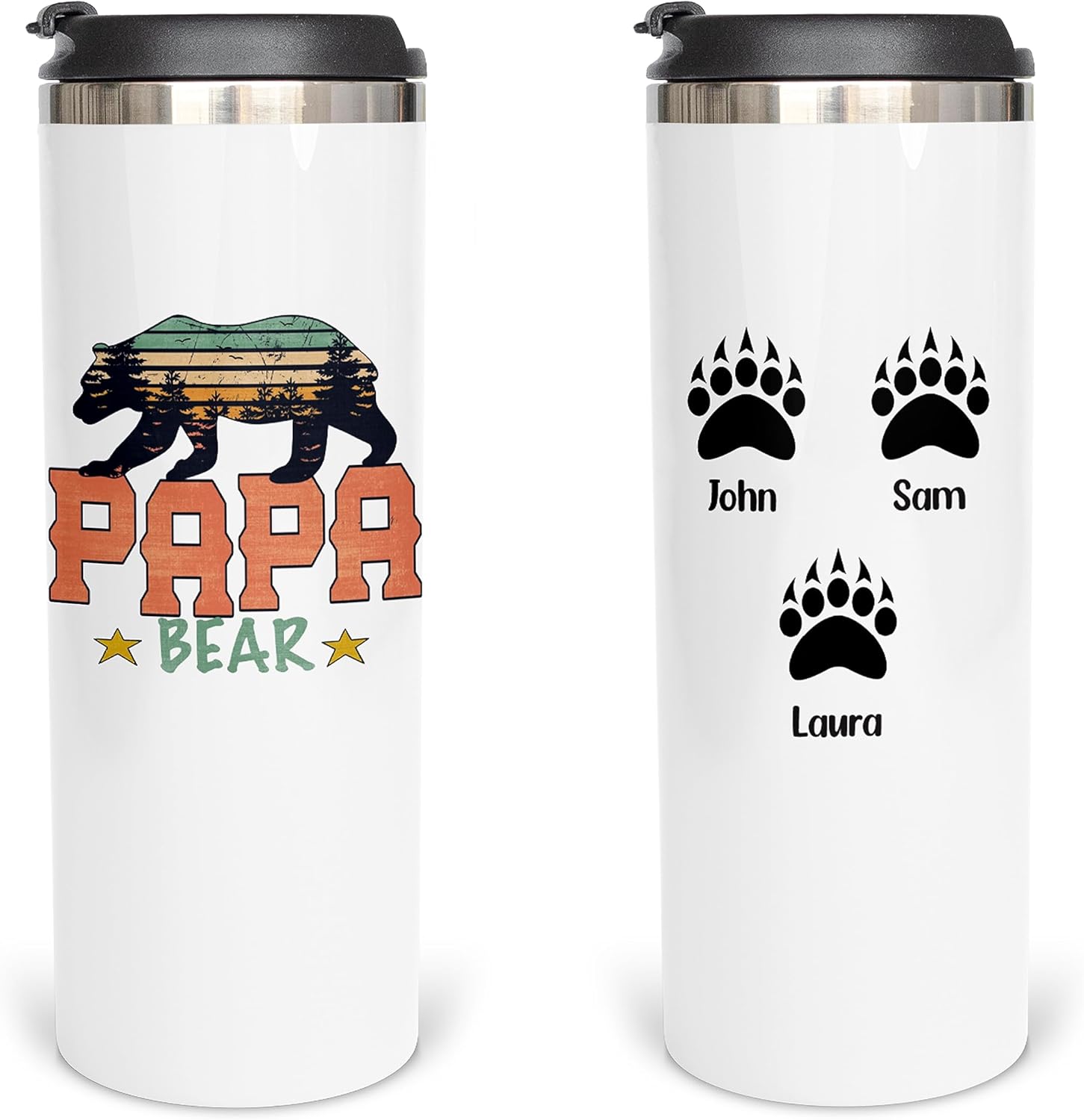 Stainless Steel Papa Bear 17oz Water Bottle for Dad with Children’s Name, Sublimated Anniversary Jug Gift for Husband, Father to Be Gift Insulated Water Bottle, Gifts from Daughter, Children Bears