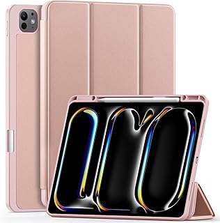 ليومارون حافظة حماية متوافقة مع ايباد برو 13 (M4) 2024 مع حامل قلم، غطاء خلفي ناعم من البولي يوريثين الحراري مع حامل ذكي ثلاثي الطيات لجهاز ايباد برو 13 انش، خاصية التنبيه/السكون التلقائي، زهري وردي