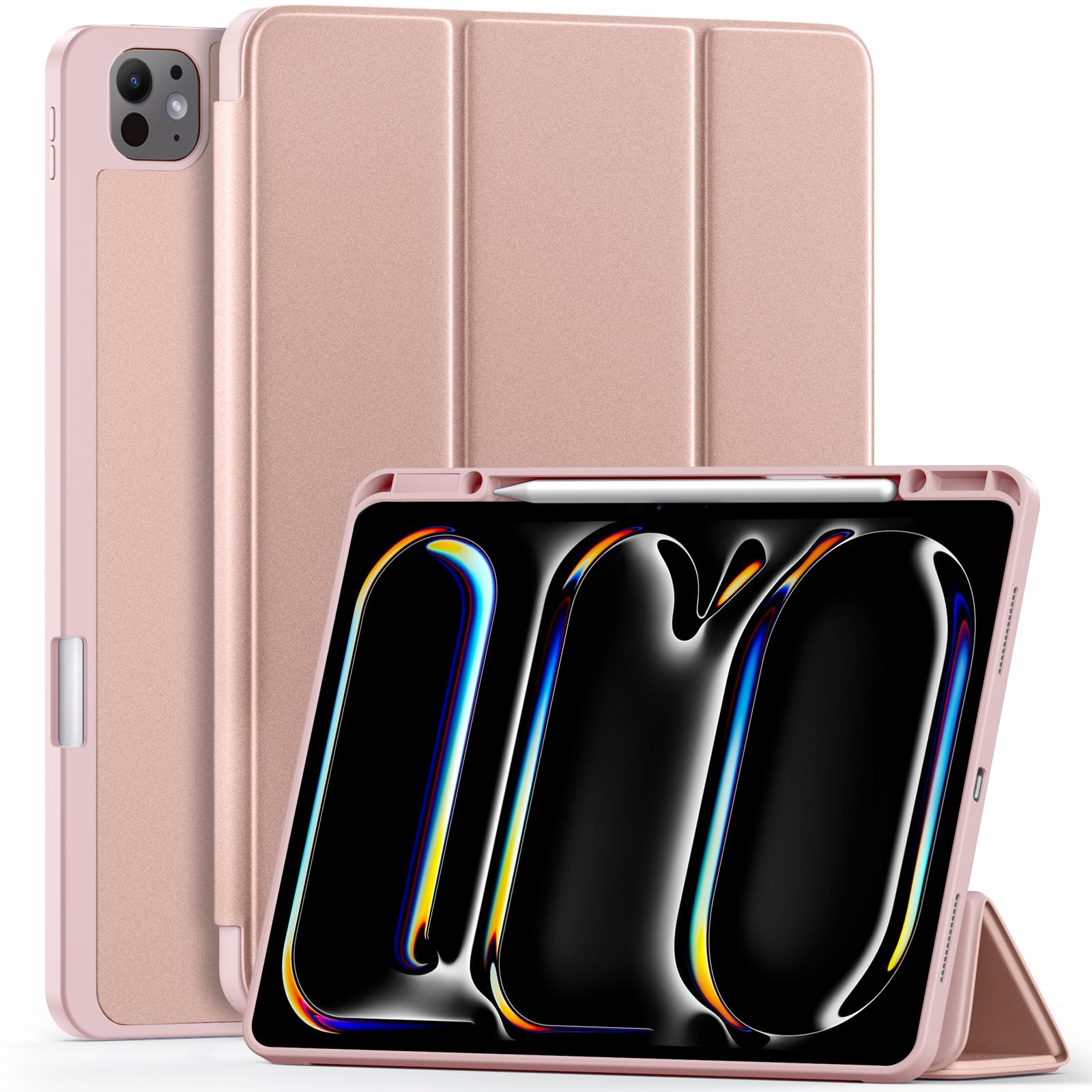 Funda para iPad Pro de 13 pulgadas 2024 (M4) con soporte para lápices, cubierta trasera de TPU suave para iPad Pro 13, soporte triple, soporte para lápiz Pro y lápiz (USB-C), encendido y