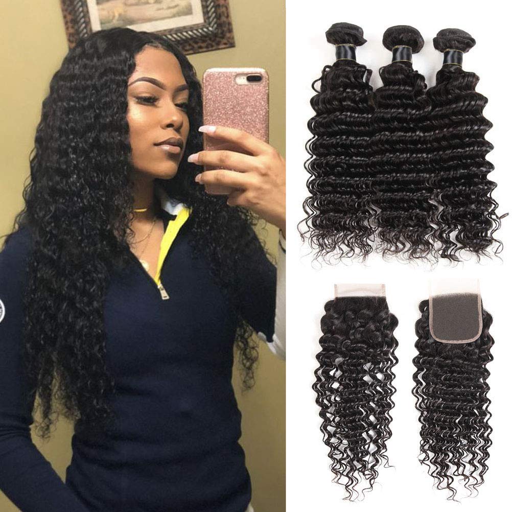 Deep Wave Lace Front Wigs Human Hair 20 Inch 4x4 Lace Closure Wigs for Black Women 150% Density Pre Plucked with Baby Hair Deep Wave Wig