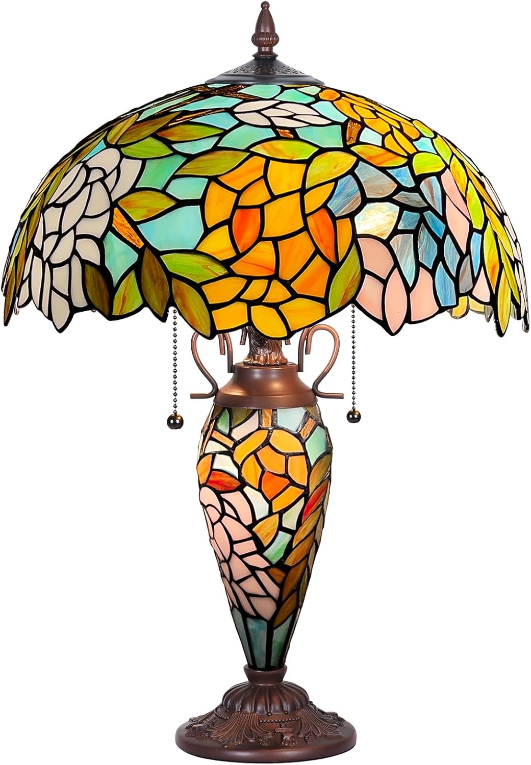 Capulina Tiffany Lamp Stained Glass Table Lamp 3-Light 16x16x24 Inches Mother-Daughter Vase Wisteria Tiffany Style Desk Lamp Decor for Home Office Bedroom Living Room