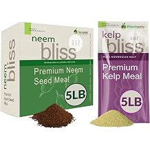 Neem Bliss 5lbs + Kelp Meal 5lbs - Kelp Meal Organic Fertilizer & Neem Cake for Plants - Kelp Fertilizer for Plants - Neem Seed Meal Fertilizer - Natural Plant Food Rich in Vitamins & Nutrients