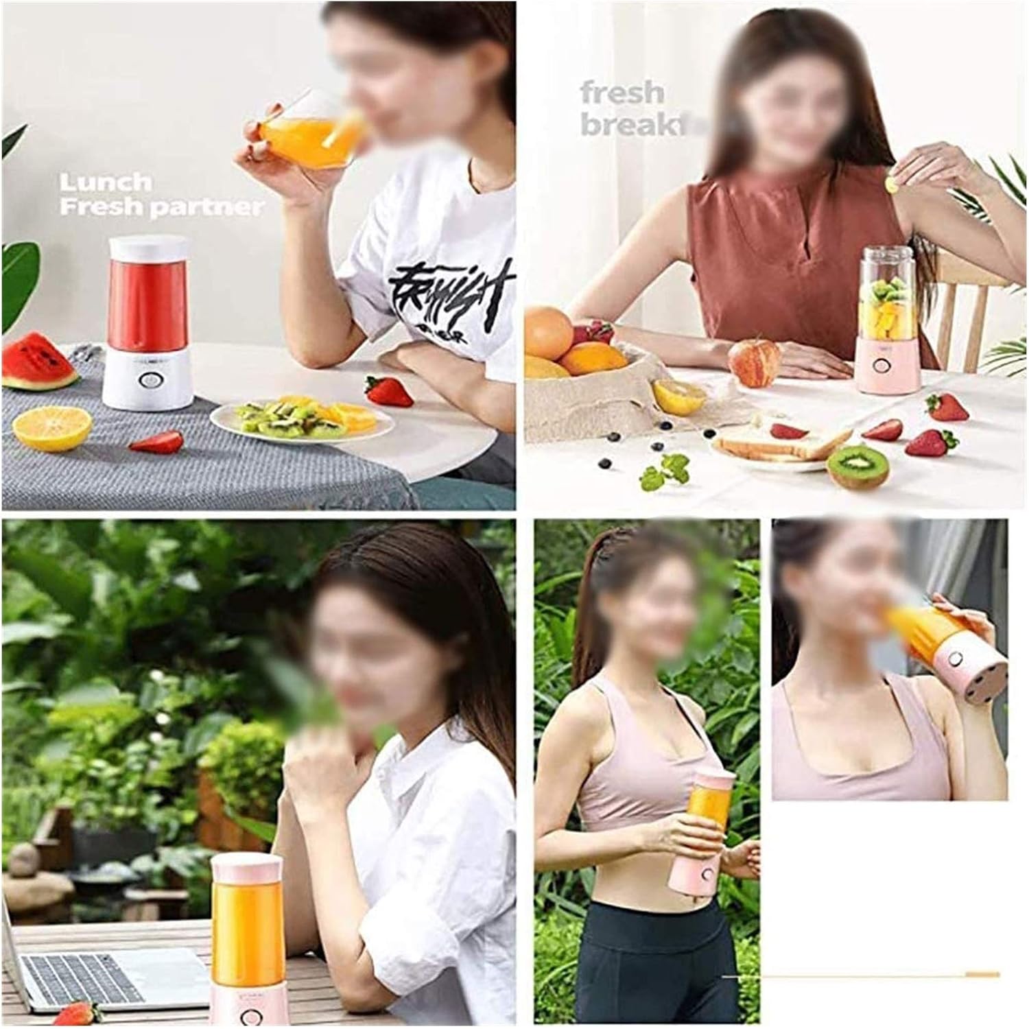 Portable Blender 300ml Personal Size Blender Juicer Cup for Juice Crushed Ice Smoothies and Shakes USB Rechargeable with 4 Blades Mini Blender for Sports Office Travel Gym and Outdoor