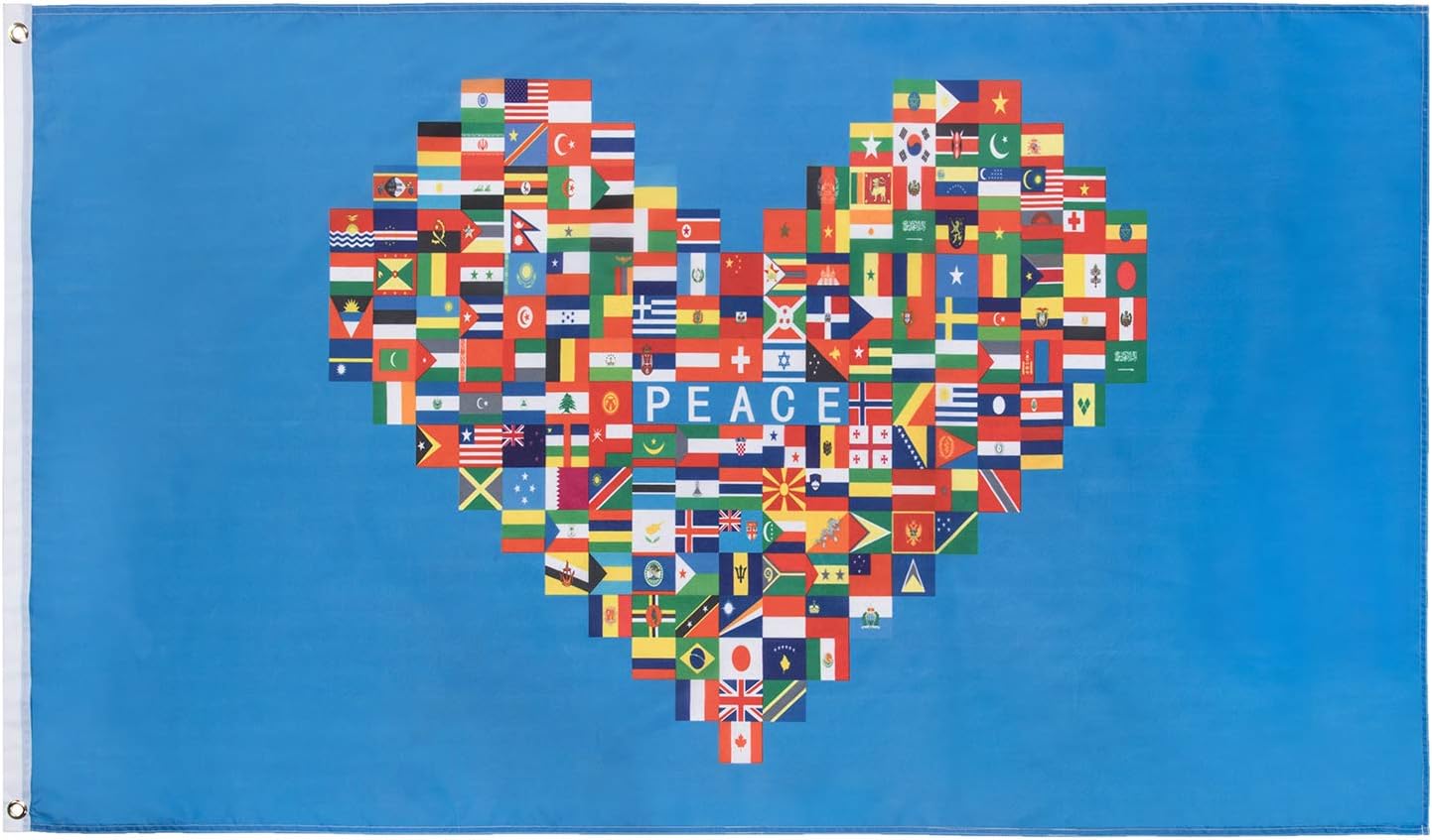 World Peace Stop Asian Hate Flag Banner 3x5 FT, Peace Love Flag International Global Country Banner with Vivid Color (One Side), Double Stitched, Canvas Header,Brass Grommets for Peace Love