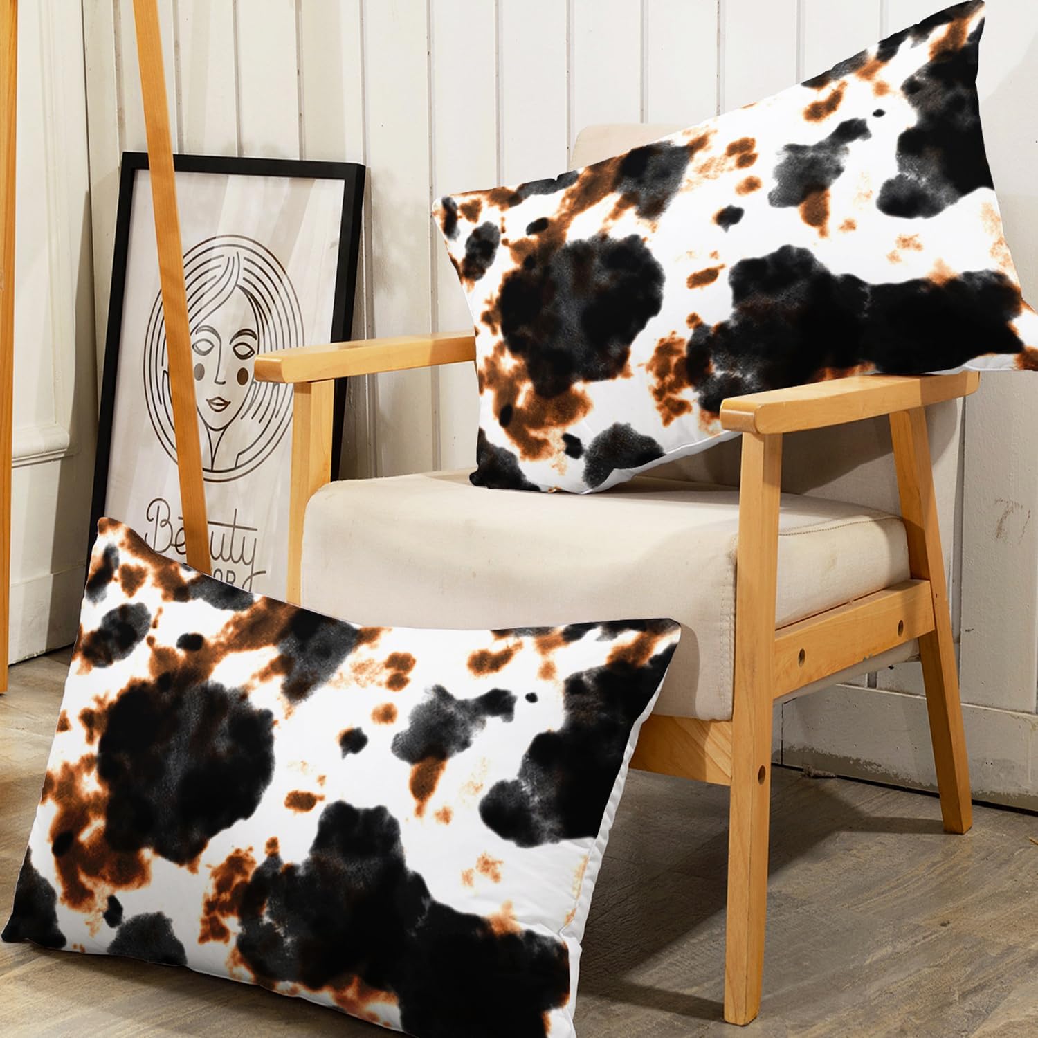 AILONEN Cowhide Pattern Fitted Sheet Set Queen Size,Cow Print Bed Sheet Set,Cow Fur Western Sheet Set 3 Pieces, 1 Fitted Sheet and 2 Pillowcases