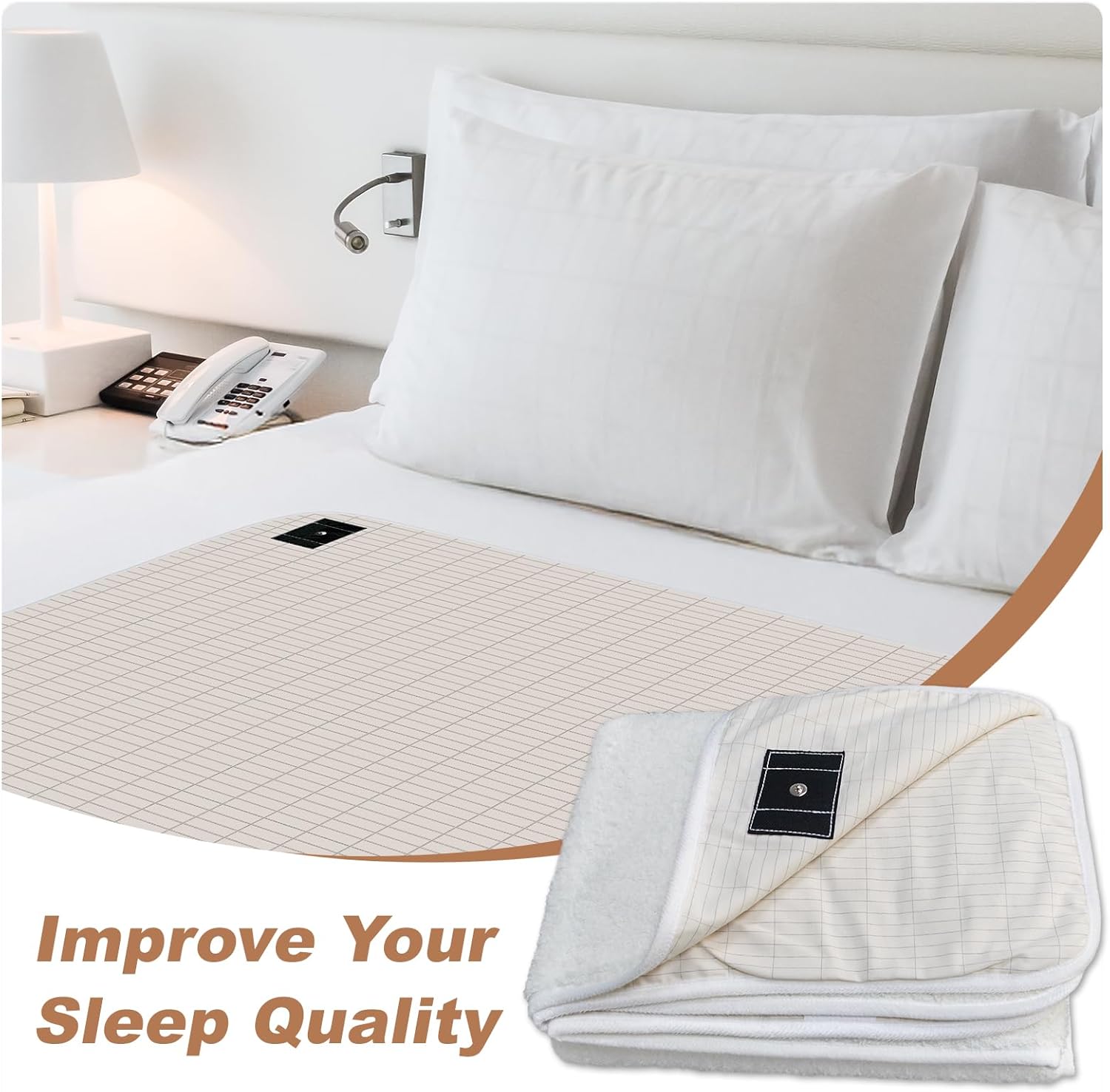 Grounding Blanket, Cozy Grounding Throw Blanket Earth Blanket with Grounding Plug Adapter Improves Sleep & Reduces Fatigue, 47x59 inches Beige