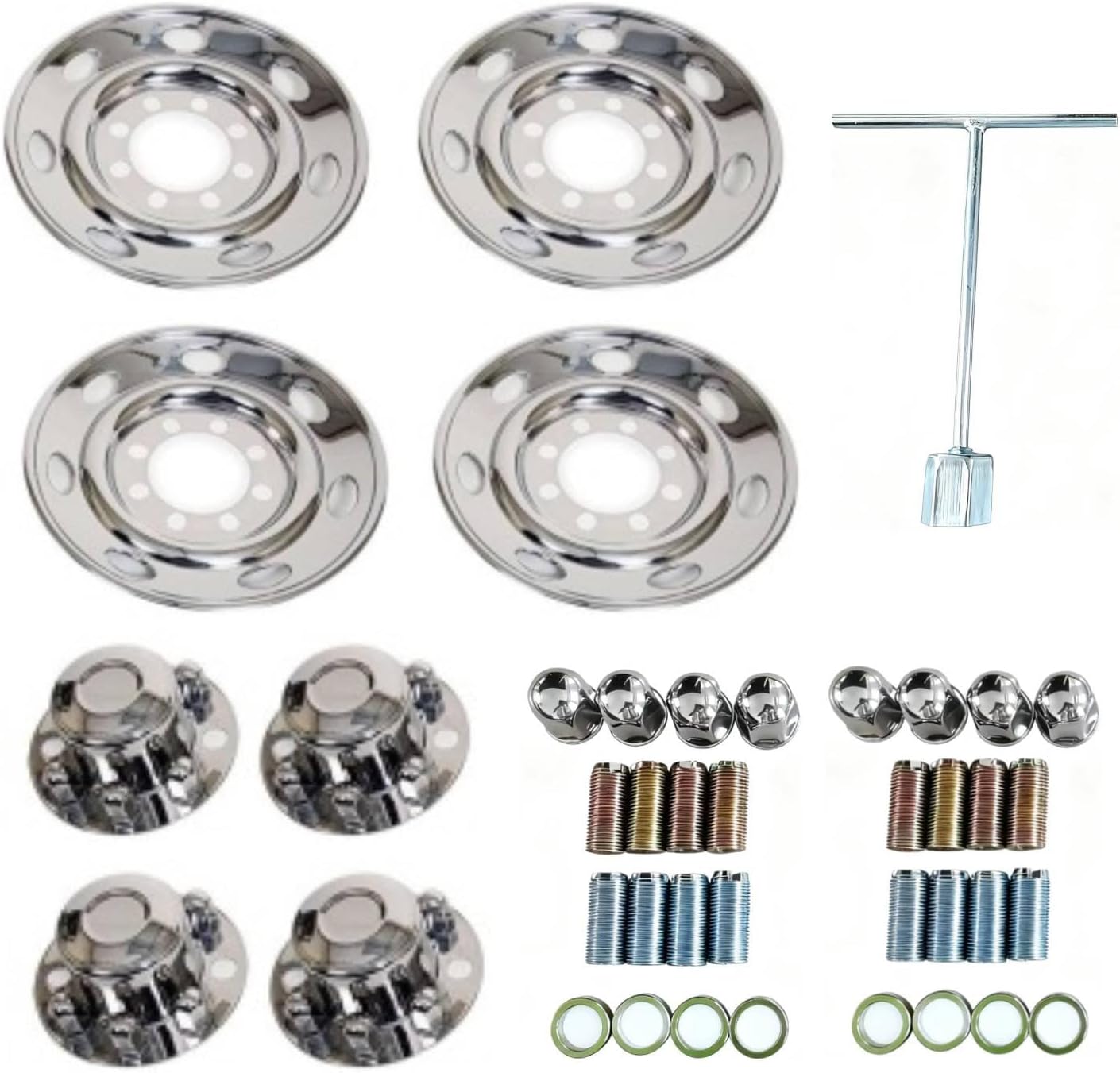 JESONN 16 Inch x 6 Inch or 16.5 Inch x 6.75 Inch 8 Lugs 7 Vent Holes 0.5 Inch and 0.57 Inch Studs Stainless Steel Wheel Simulator for Single Wheel Tandem Trailer