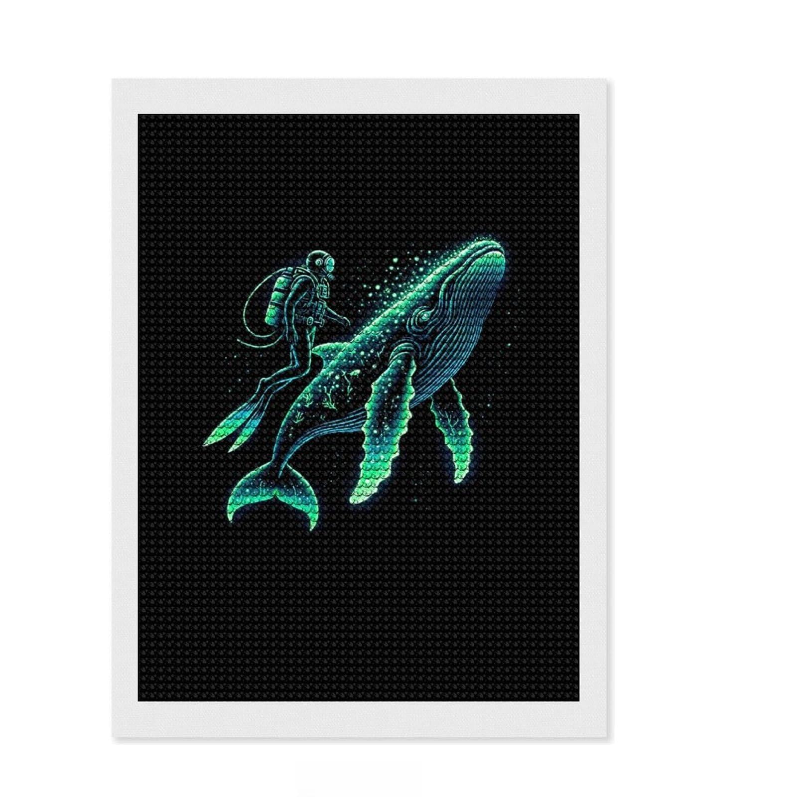 Junmoney Scuba Diver Whale DIY Diamond Art Canvas Kit 12"x16", Festive Home Decor, Living Room Decor, Modern Decor, Easy Craft Set