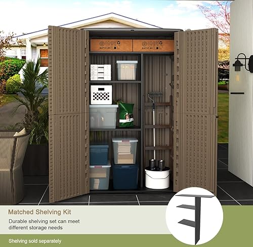 Miniatura 5 de KINYING Cobertizo de almacenamiento al aire libre, impermeable, gabinete vertical de almacenamiento de resina para muebles de patio, herramientas de