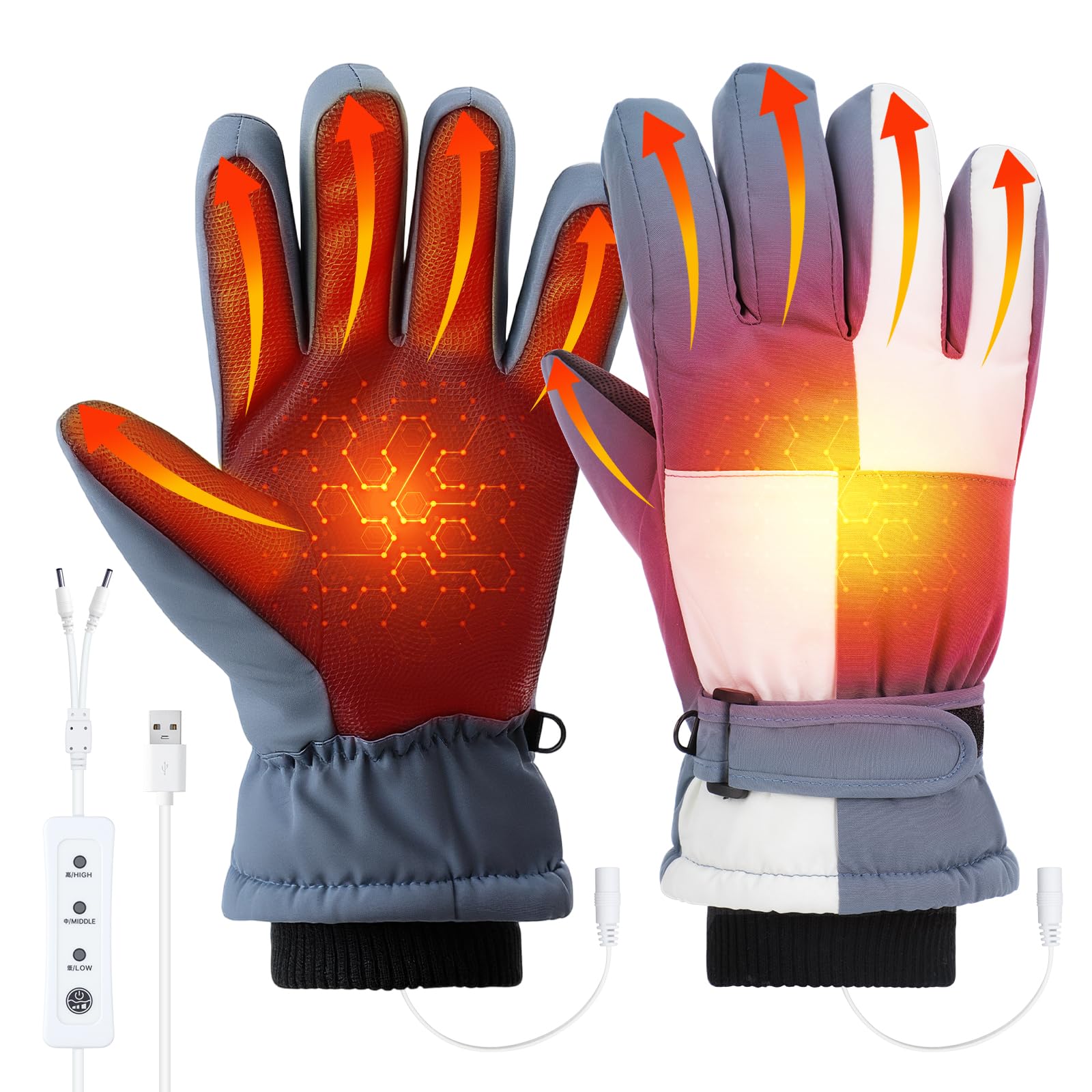 Gants Chauffants USB Pour Hommes Et Femmes - 3 Niveaux De Chaleur - Tactiles, Imperméables - Pour Ski, Moto, Vélo, Pêche En Hiver