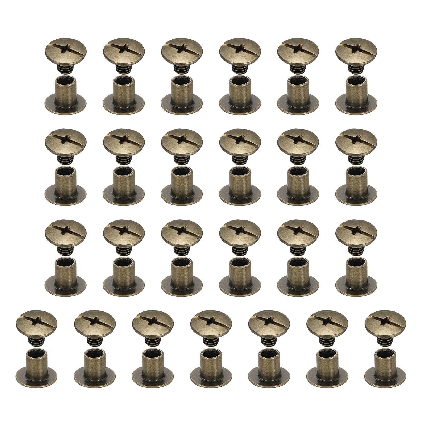 sourcing map 25set Chicago Screw M5x6mm Phillips Nail Rivet Stud Bolts Rivets Binding Post Screw for DIY Craft Leather Belt Bag Bookbinding, Bronze