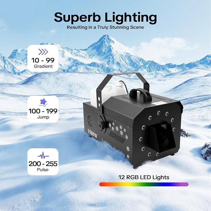 Máquina de nieve 1500W con luces LED y control remoto miniatura 2