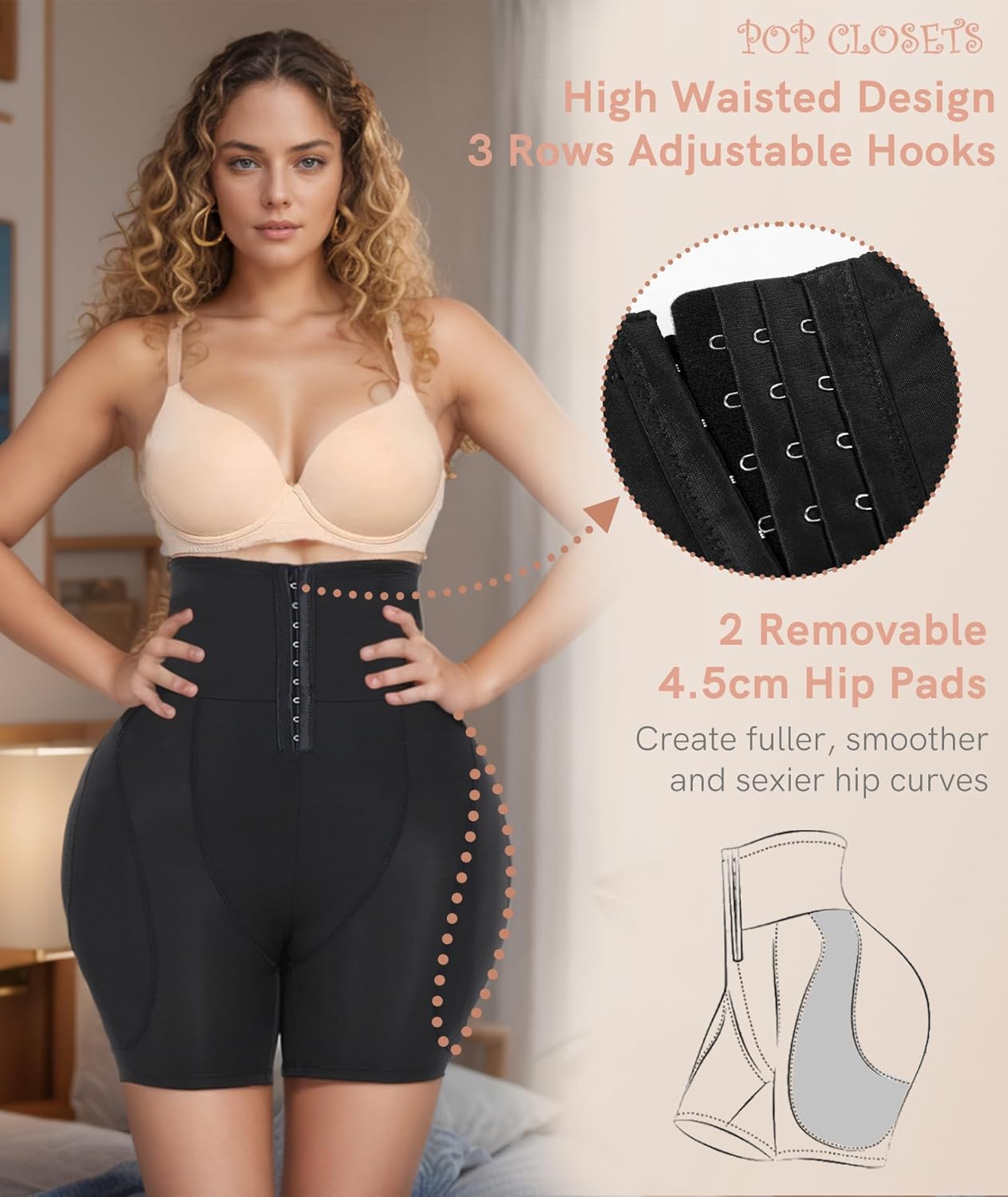 POP CLOSETS Women Hip Padded Booty Lifter Shapewear Thicker Enhancer Removable 4 Pads Control Panty for Bigger Butt - Image 4