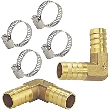 2PCS 3/4" 19mm Brass Hose Barb Elbow, 90 Degree L-Shaped Fitting for Water Fuel Air Lines, Right Angle Barbed Connector with 4PCS Hose Clamps