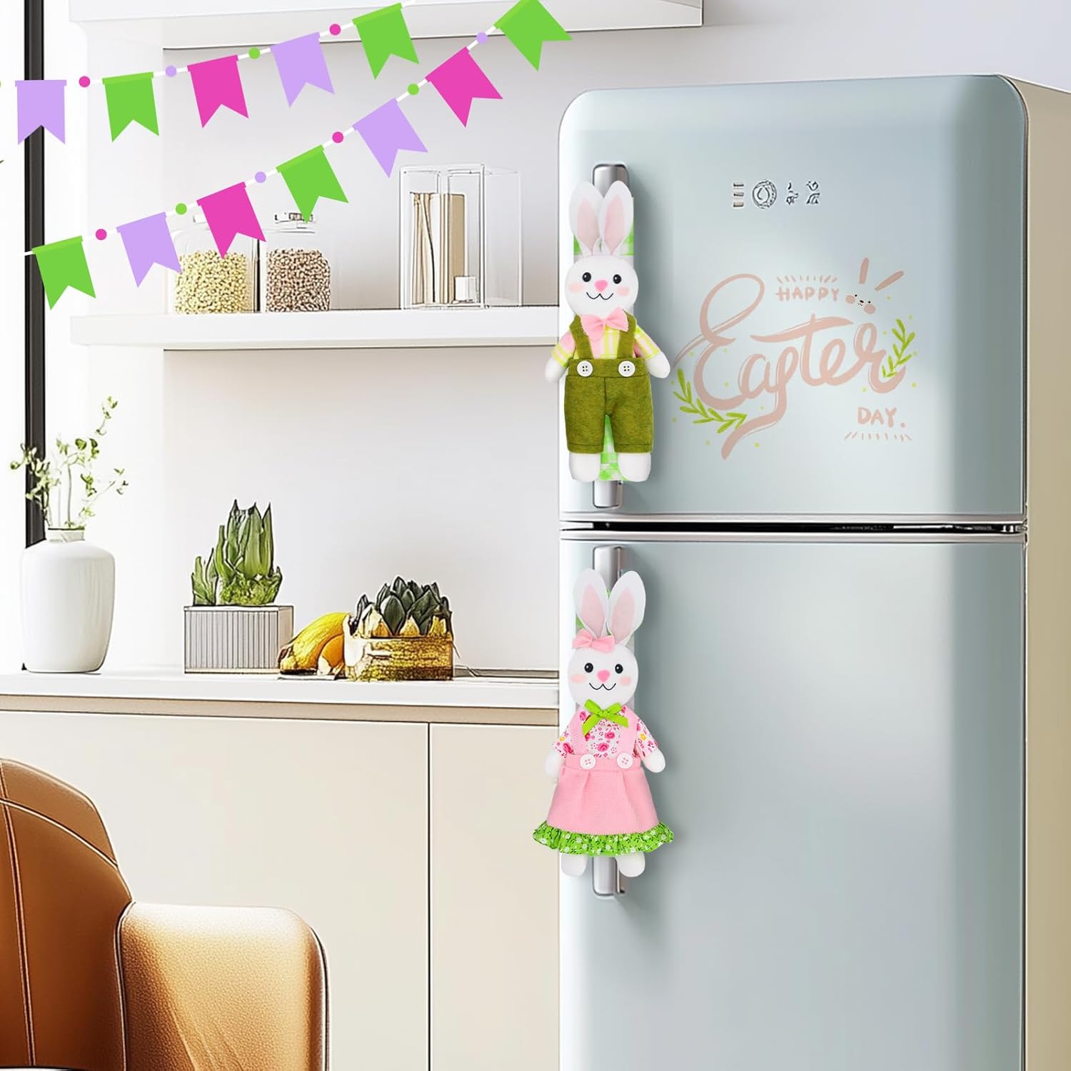 nuvagiki Easter Refrigerator Handle Covers Decorations, 2 Pack Easter Bunny Handle Covers, Spring Kitchen Appliance Covers, Pastel Handle Covers, Reusable Refrigerator Handle Covers for Easter Decor