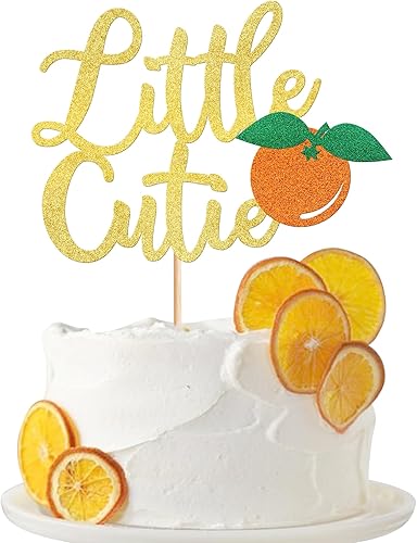 Rsstarxi 1 paquete de decoración para tartas Little Cutie con purpurina de frutas cítricas y naranja, para temática de cítricos, baby shower, niños