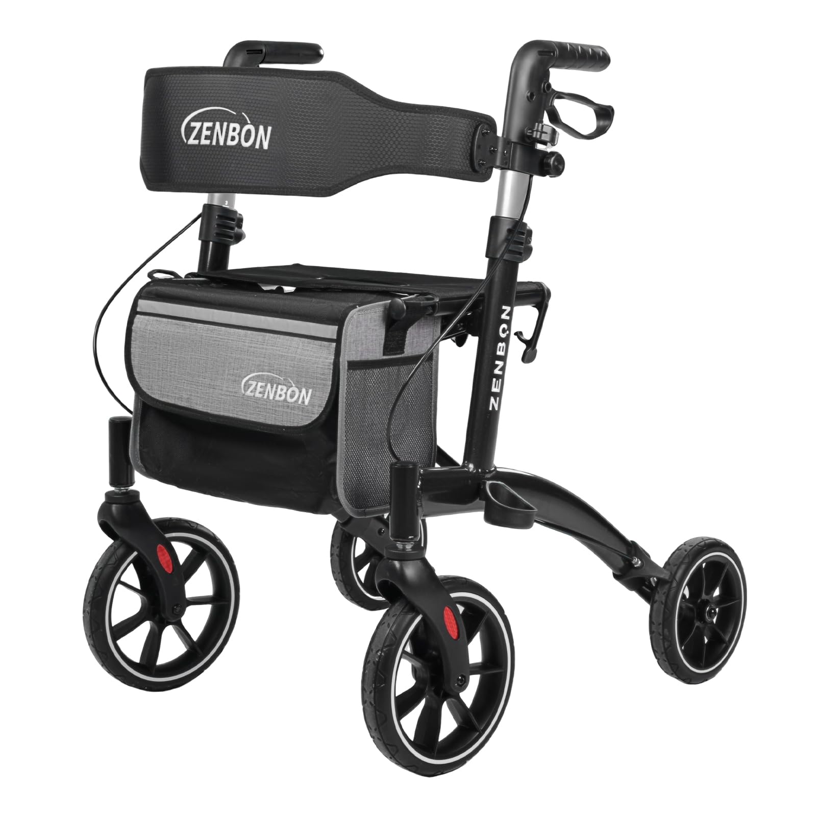 Deambulatore per Anziani Leggero Pieghevole: Rollator Leggero con Sedile Rollator per Anziani Pieghevole in Alluminio - Rollator da Viaggio con Attrezzatura Completa (Nero)