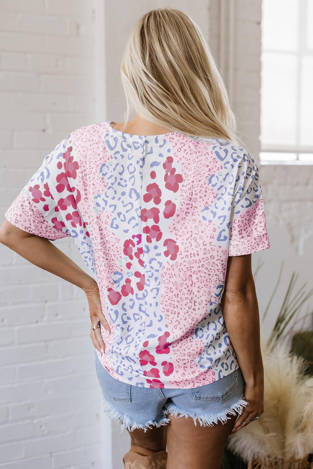 Womens Summer Tops V Neck Short Sleeve T Shirts Leopard Print Casual Loose Boho Blouses - Image 3