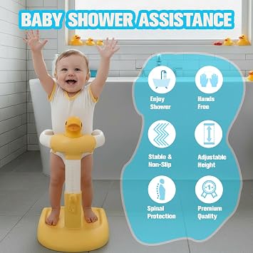 Baby Shower Stand for Babies 6 Months & Up - Safety & Non-Slip for Baby Standing Support, Adjustable Heigh with Babe Bath Stand, Toddler Shower Support with 55 Lbs Capacity