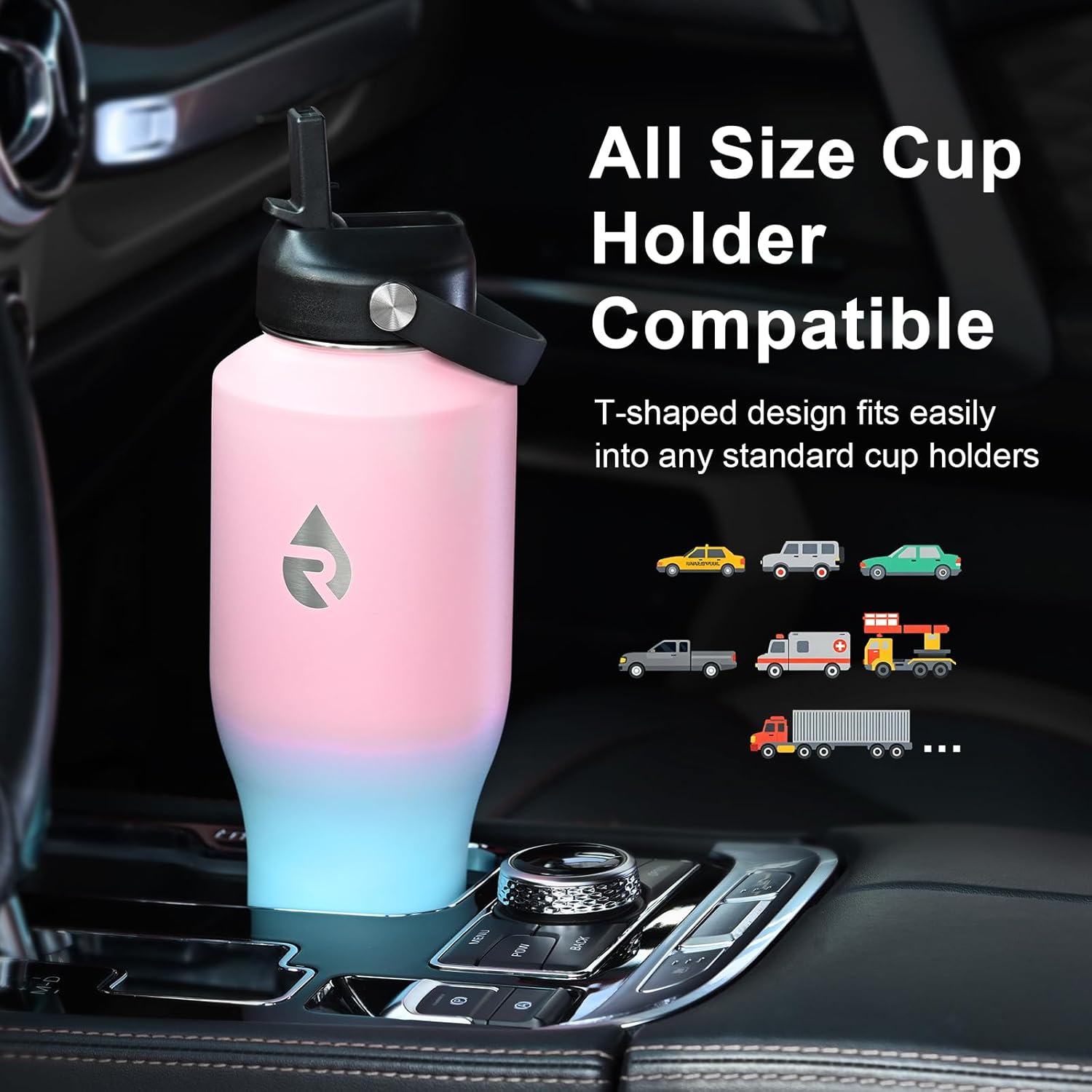 40 oz Insulated Water Bottle with Straw fit in Car Cup Holder, Triple Wall Vacuum Stainless Steel(Cold 48 hrs, Hot 24 hrs), Leakproof & Non-BPA, Hydro Travel Flask with Straw and Spout Lid - Image 2
