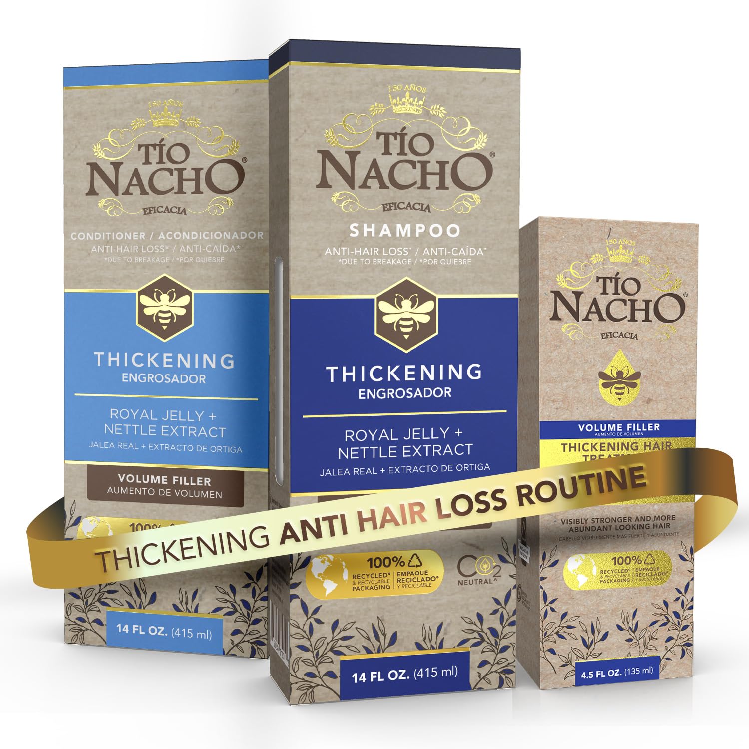 Tio Nacho Thickening Shampoo + Conditioner & Hair Treatment Set | Hair Loss Shampoo for Men & Women (14 fl oz) Volumizing Conditioner (14 fl oz) and Hair Volume Spray for Thinning Hair (4.5 fl oz)