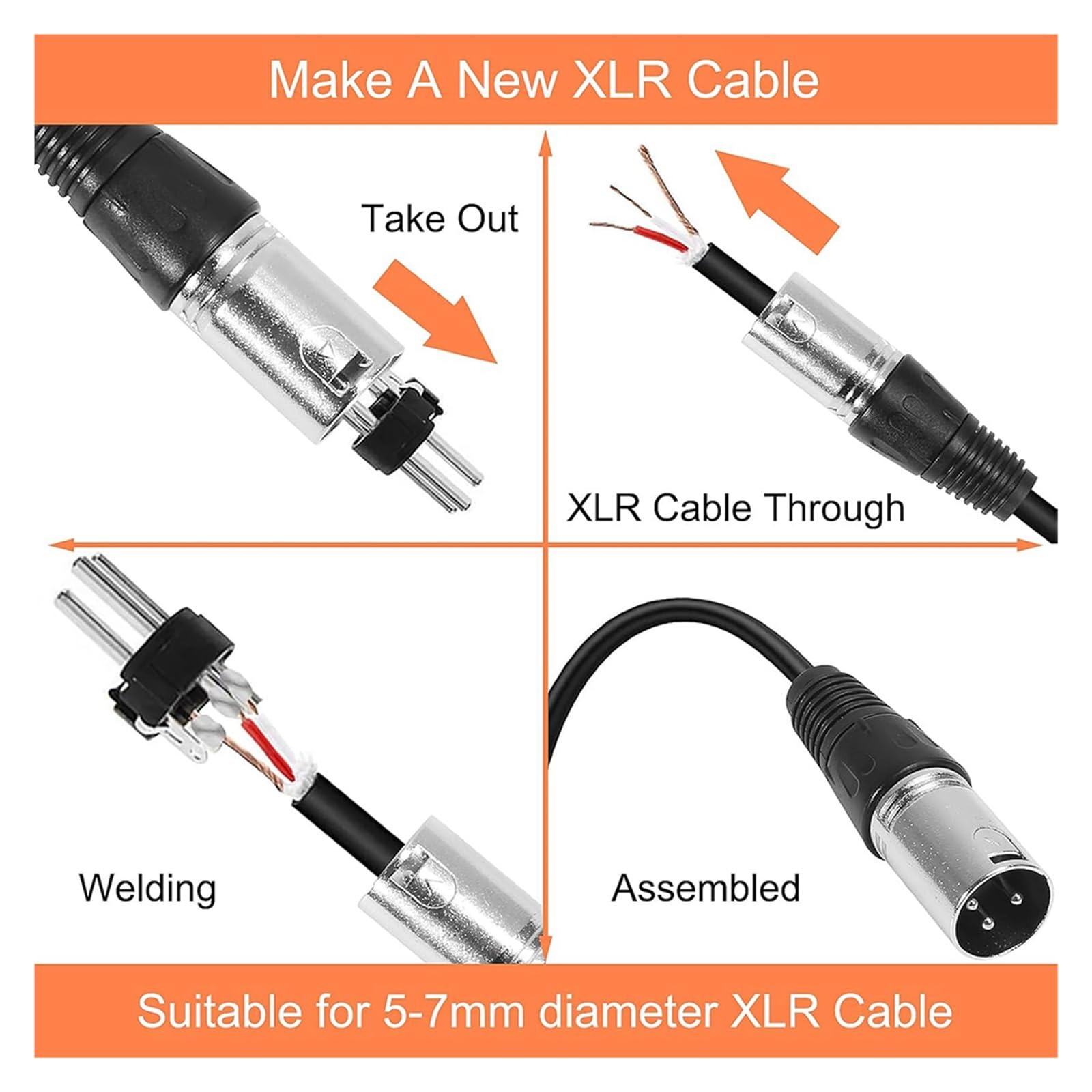 Connettore for microfono a 3 pin da 2/5/10 pezzi, spina jack maschio femmina con alloggiamento in nichel, contatti in argento for la connessione del cavo del microfono(XLR Blue Male,10Pcs)