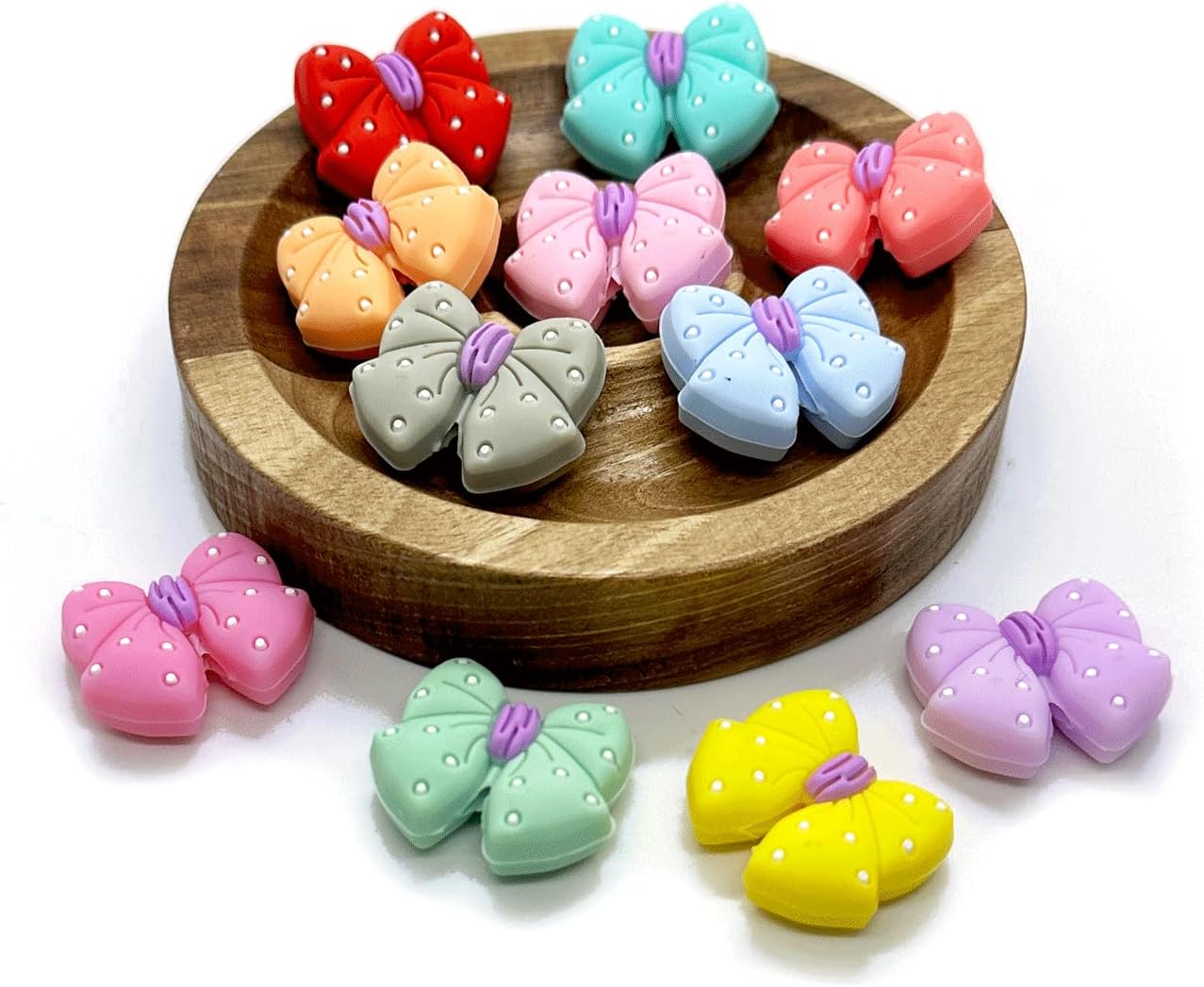 11PCS Polka Dot Bowknot Silicone Beads, Colorful Bow Silicone Focal Beads for Keychain Making, Creative Loose Beads Bulk for Pens DIY Handmade Crafts Necklace Bracelet Lanyard - Image 4