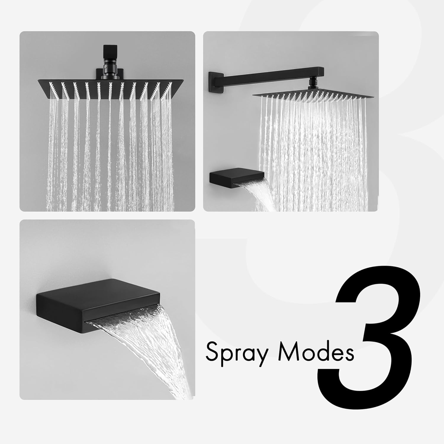 KES Tub and Shower Faucet Set Shower System with 10-Inch Rain Shower Head and Waterfall Tub Faucet Wall Mount Shower Valve and Trim Kit Included Matte Black, XB6240-BK