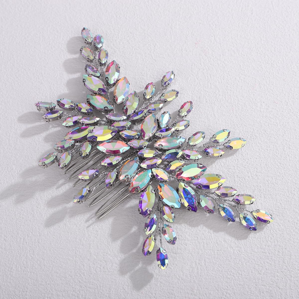 Xerling Multiple Colors Wedding Hair Comb Rhinestone Side Comb Brides Bridal Hair Accessories Headpiece Hair Jewelry for Women Prom Party Festival (Iridescent)