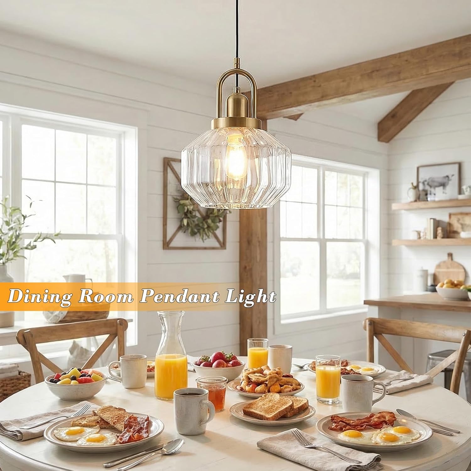 9in Mid Century Modern Clear Glass Pendant Light Fixture, Small Gold Kitchen Island Pendants Light Glass Ceiling Hanging Lamp for Foyer Dining Room Bedroom Entryway Hallway Over Sink